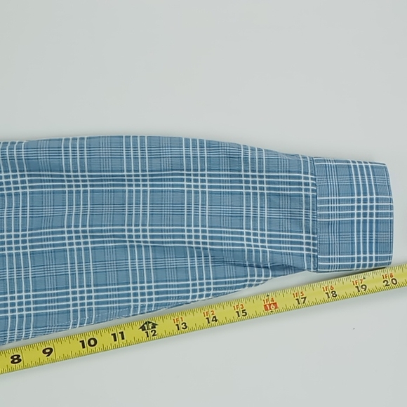 Jared Lang Men's Size S/P Button Front Slim Fit Shirt Blue/White Roll Tab Sleeve - Picture 5 of 11